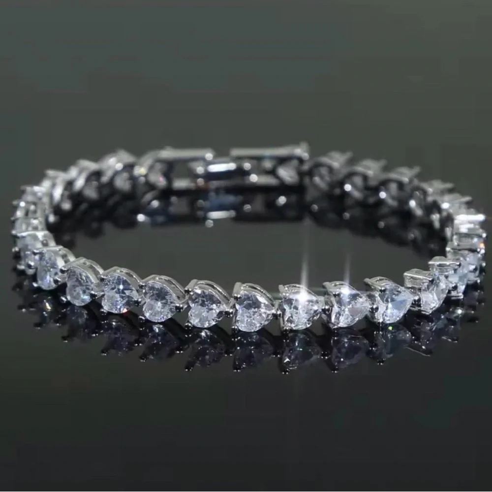 Silver Tennis heart Bracelet  7inch